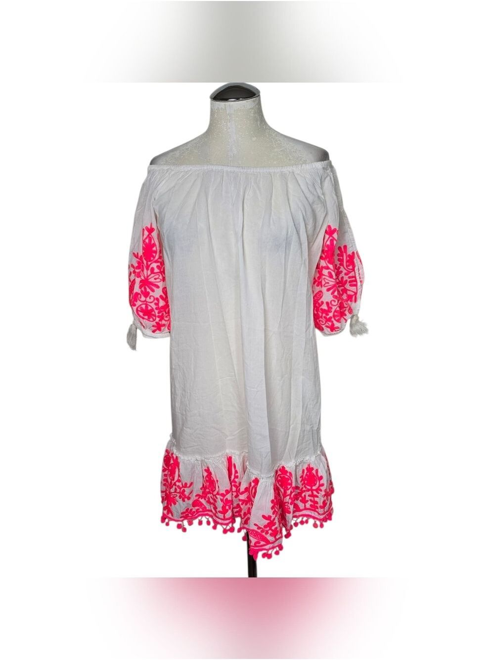 Debbie Katz Embroidered Tassel Swim Cover Up Pink White XS
